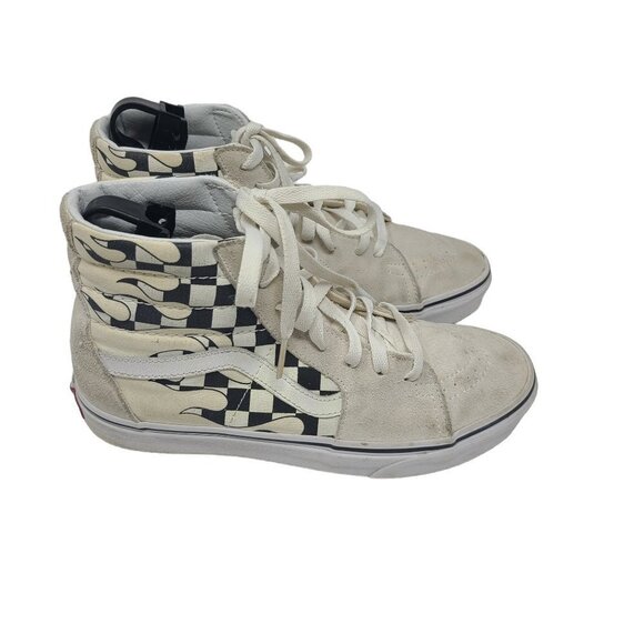 Vans off The Wall Sk8 Hi‎ Checkerboard Flames M6.5 /w8 Black/White Shoes Suede - Picture 1 of 6